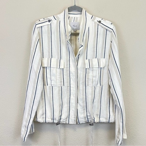 Rails Rowen Coco Striped Linen Blend Utility Short‎ Jacket Size Small - Picture 3 of 15